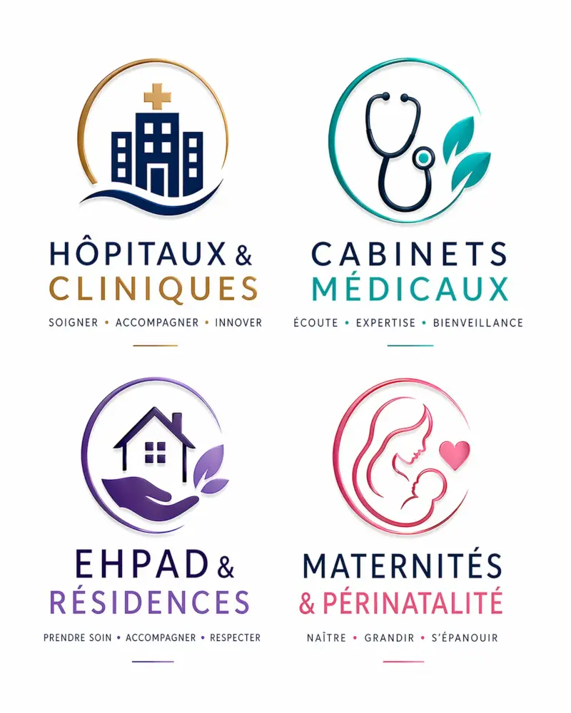 Logos secteurs santé personnalisés pour hôpitaux cliniques cabinets médicaux EHPAD et maternités